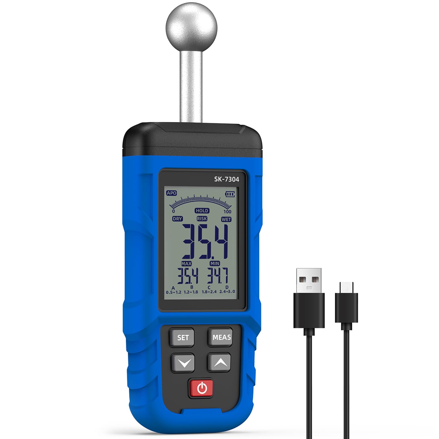 Moisture Meter, Damp Meter Rechargeable for Walls, Wood, Caravan, Logs, Non-Destructive Wood Moisture Meter with 20-100mm Measurement Depth, 4 Materials Density Modes, Large HD Screen (Blue)