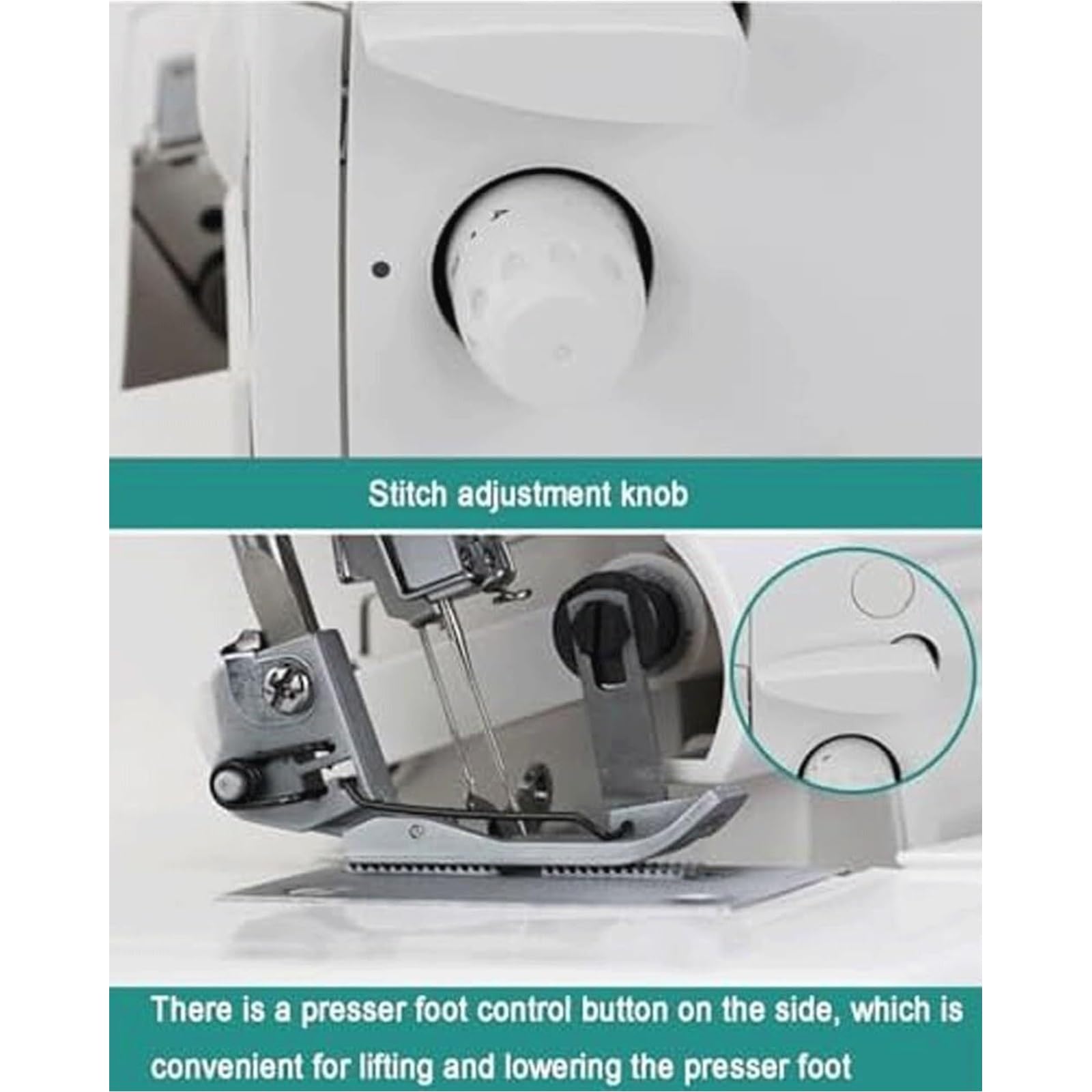 Machine à coudre surjeteuse avec surpiqûre – Capacité 2-3-4 points, distance d'aiguille réglable, lumière LED, grille rétractable pour débutants et professionnels