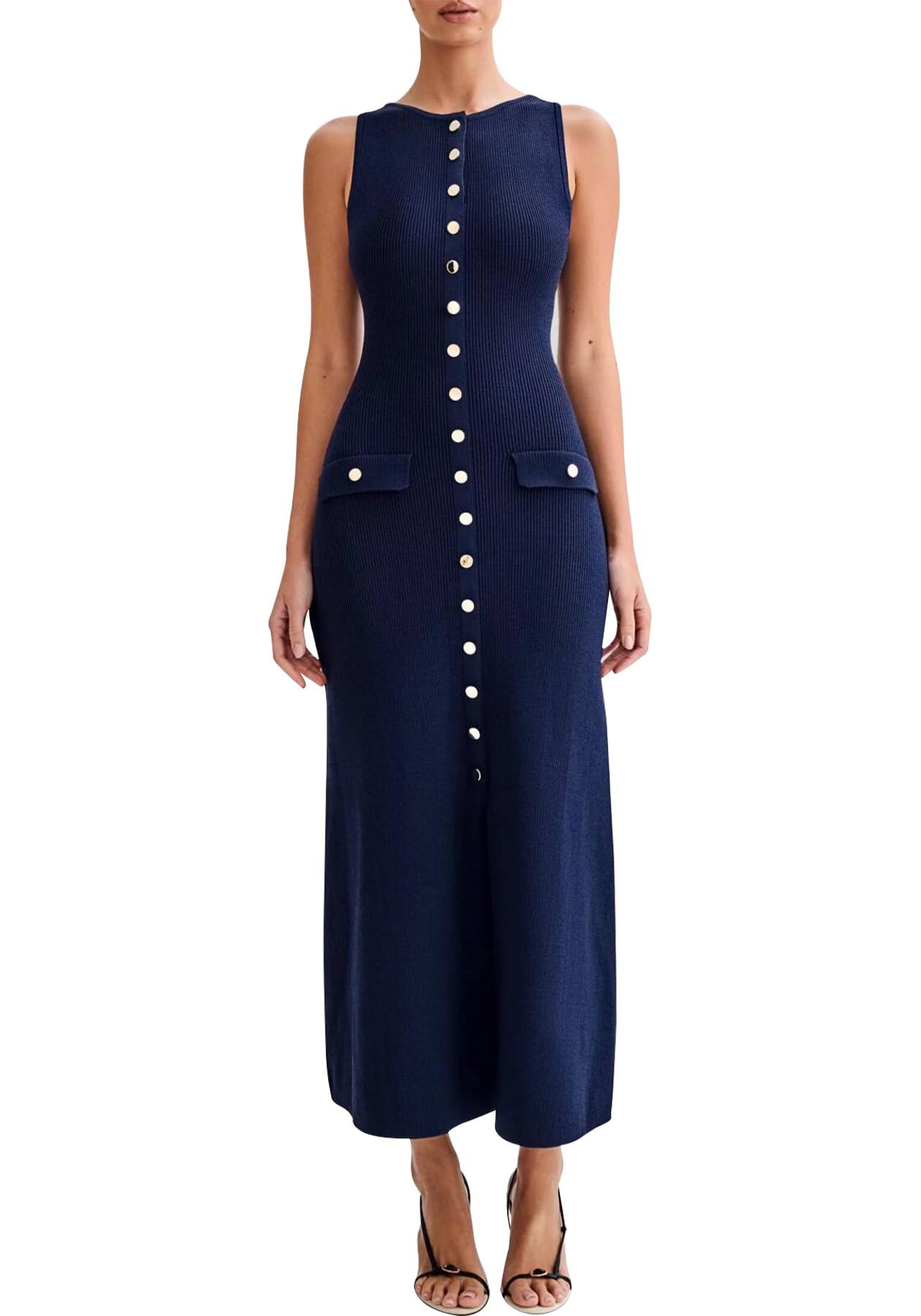 Famnbro Womens Elegant Dress Knit Sleeveless 2025 Summer Button Bodycon Office Work Business Casual Dresses