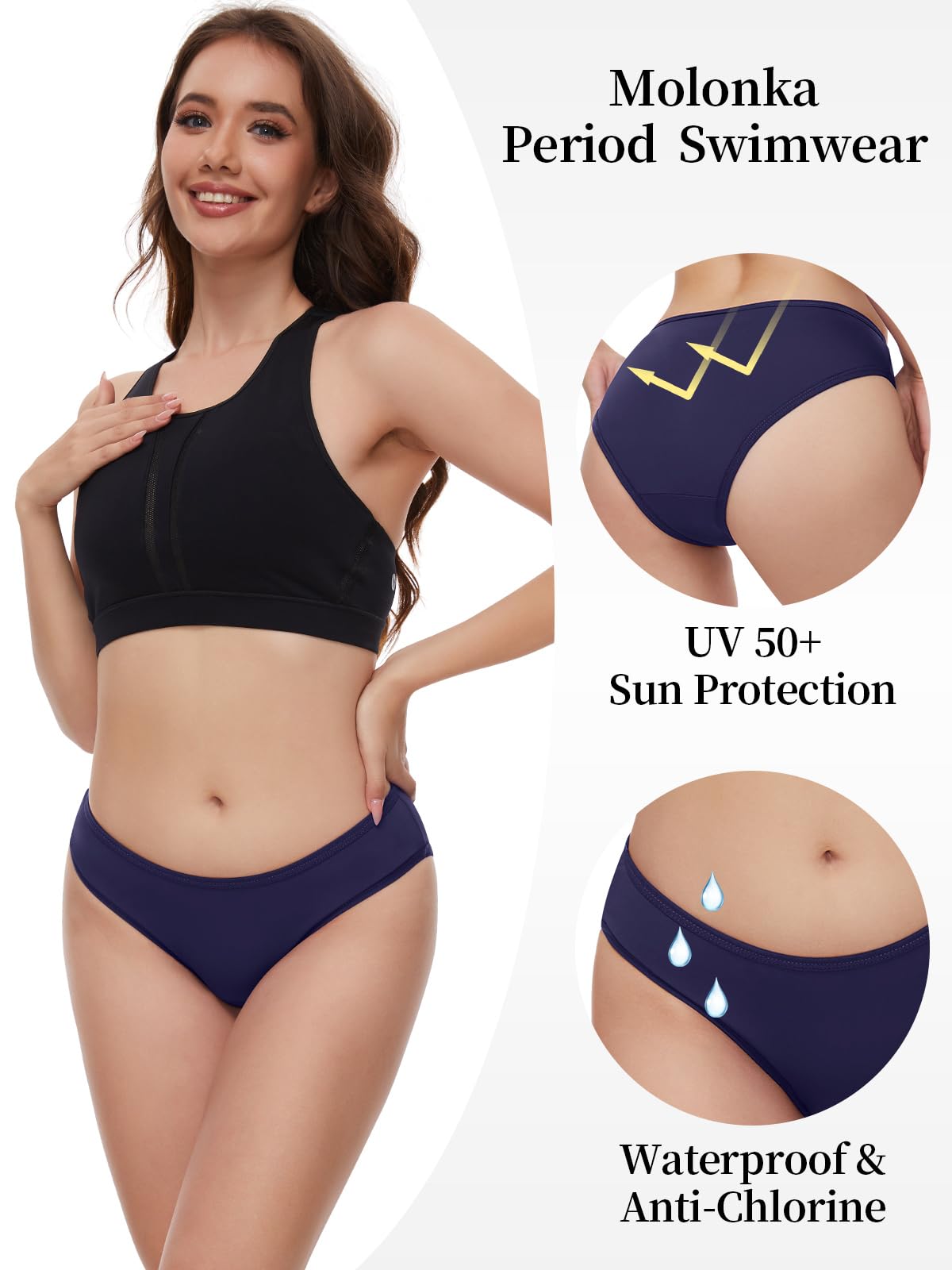 Traje de baño de época a prueba de fugas, parte inferior de bikini menstrual, impermeable, UPF 50+, traje de baño para adolescentes, niñas y mujeres