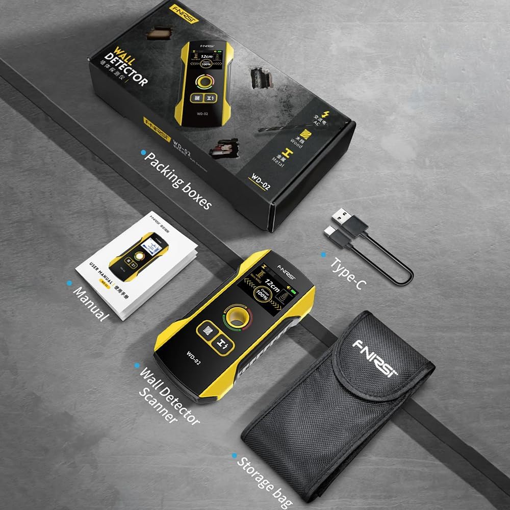 WD-02 Stud Finder Wall Scanner Metal Detector with Positioning Hole for Center and Edge of Wood AC Wire Metal Studs Joist Pipe