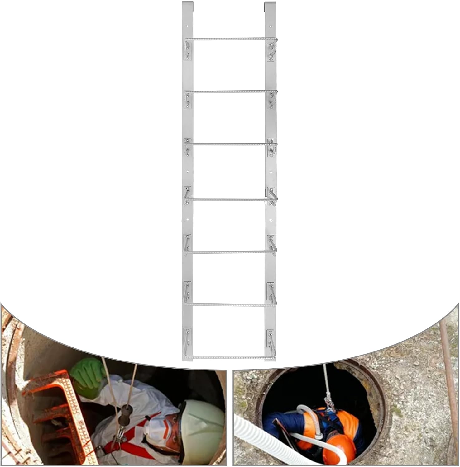 7 Rung Egress Ladder, Heavy Duty Steel Window Well Ladder 20" W*78.3" H, 661lbs Capacity Egress Window Ladder, Basement Ladder for Window Well Depth Within 83-103", Fire Escape Ladder, Gray