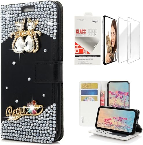 Miniatura 2 de STENES Bling Wallet - Funda para teléfono compatible con iPhone 15 Pro Max, elegante, 3D hecha a mano con cristal de pavo real, cartera magnética de