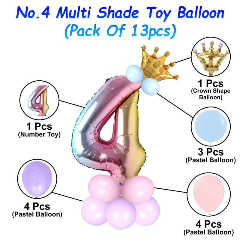 Image of Multicolor 32 Inches Numbers 4 Shape Large Big Foil Helium Balloons For Party Decorations In Happy Birthday Anniversary Office Items Materials Set Pack,13 Pcs