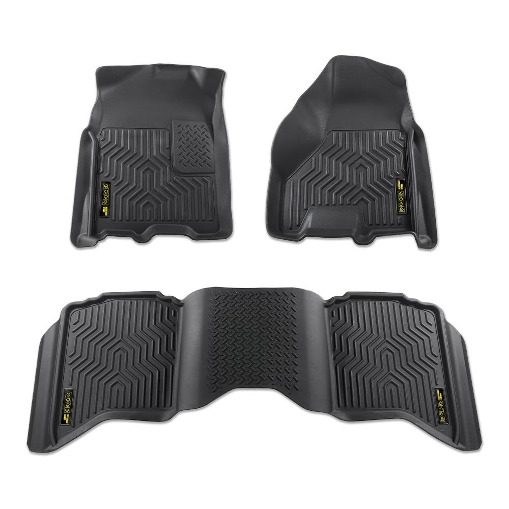 PIT66 Floor Mats Compatible with 2009-2024 Dodge Ram 1500 Crew Cab (19-24 Classic Body) Fit 10-18 Dodge Ram 2500/3500 Crew Cab w/Auto Trans, (Heavy Duty) TPE 3-Piece Premium Floor Liners