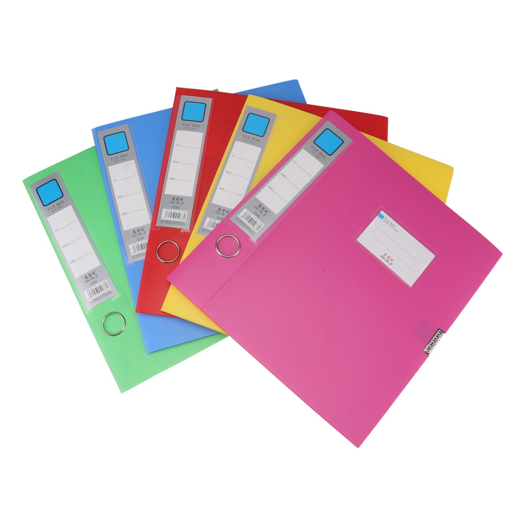 NUOBESTY Bunte Aktenbox 5 Stück aus Pp Faltbar Tragbar für Schule und Wohnzimmer File Kasten A4 für Dokumente und Zeitschriften Zufällige Farbe