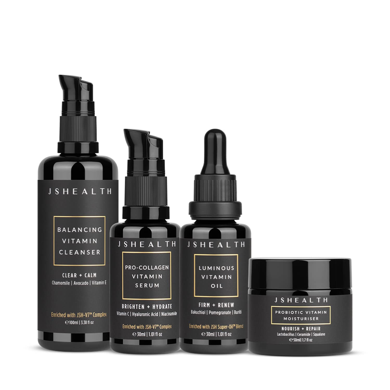 4-Step Vitamin Skincare System - Complete Skin Care Routine with Vitamin C Serum, Moisturizer, Face Oil, & Facial Cleanser