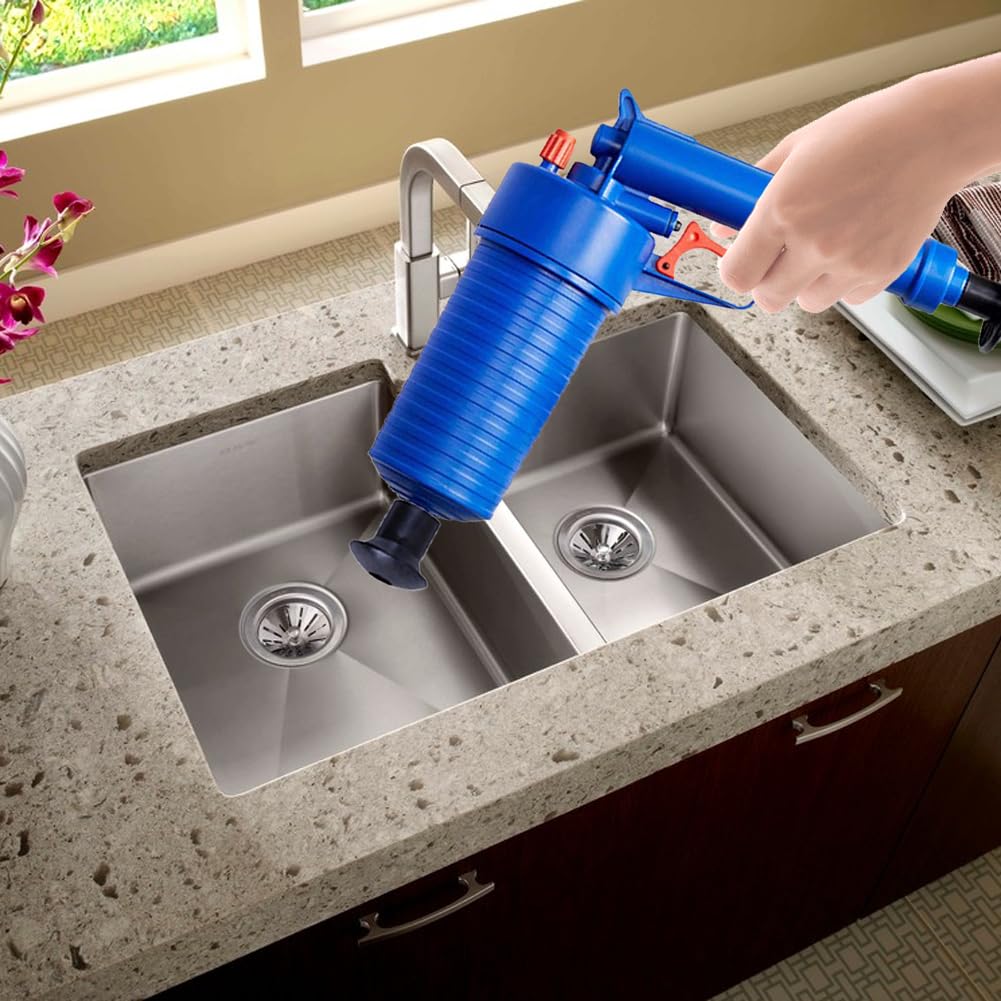 Ensemble de piston à air comprimé pour déboucher les toilettes avec 4 têtes d'aspiration différentes - Pistolet à air haute pression physique puissant pour évier - Outil efficace pour retirer les