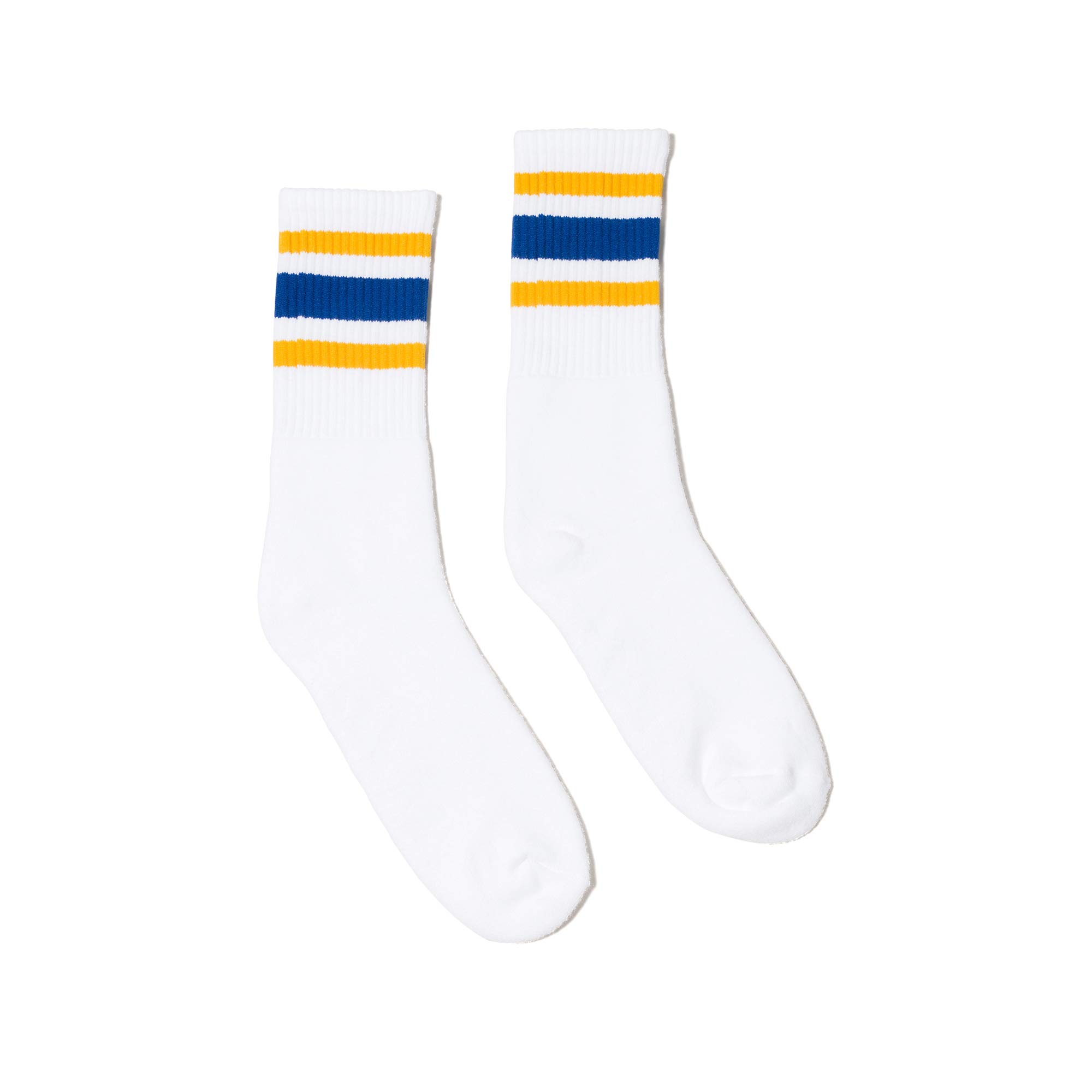 SOCCOWhite with Yellow and Blue Stripe Crew Socks Made in USA