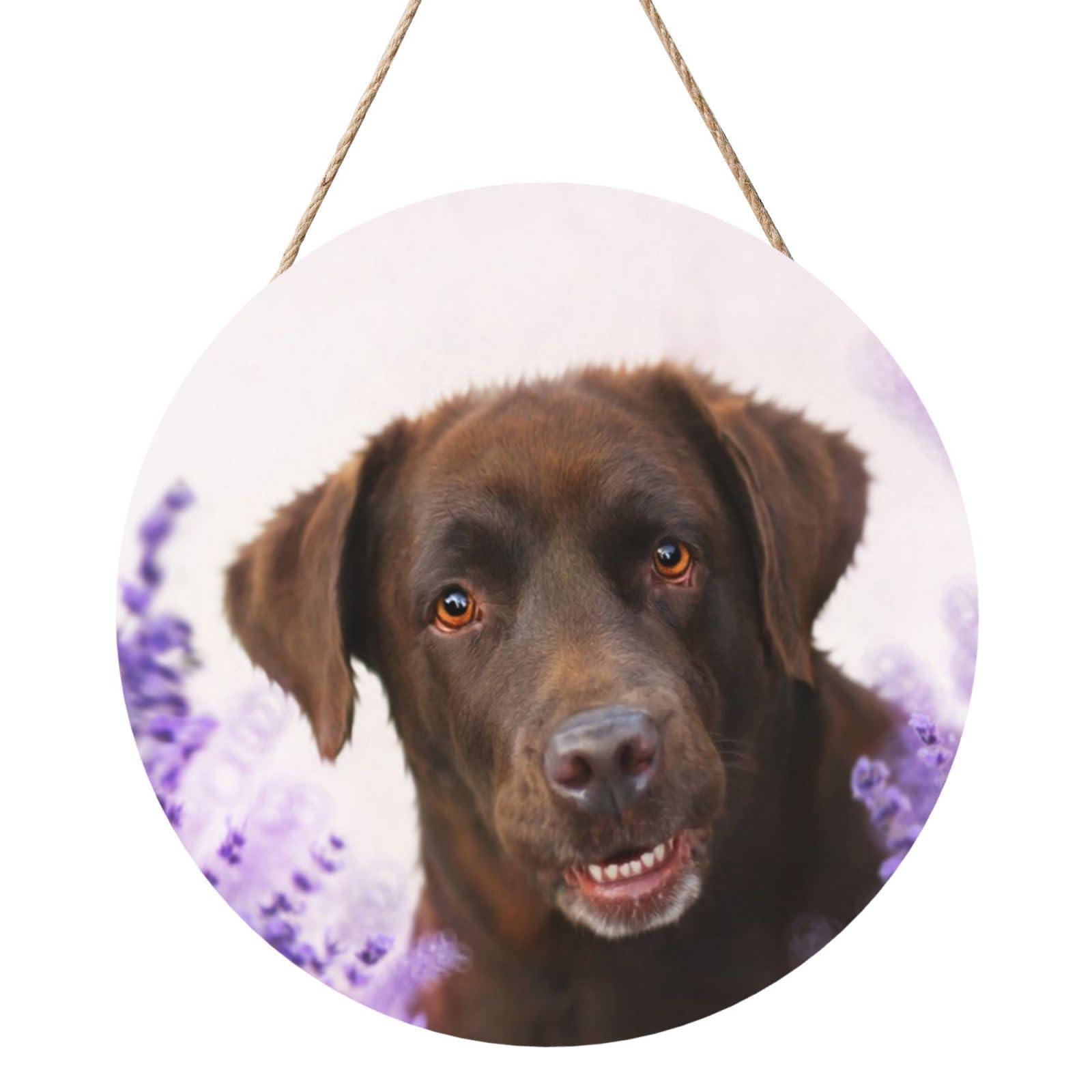 InOmak Brown Labrador Lavender Dogs Retriever, Round Wood Panel Painting 12 in, Wall Hanging Painting For Home