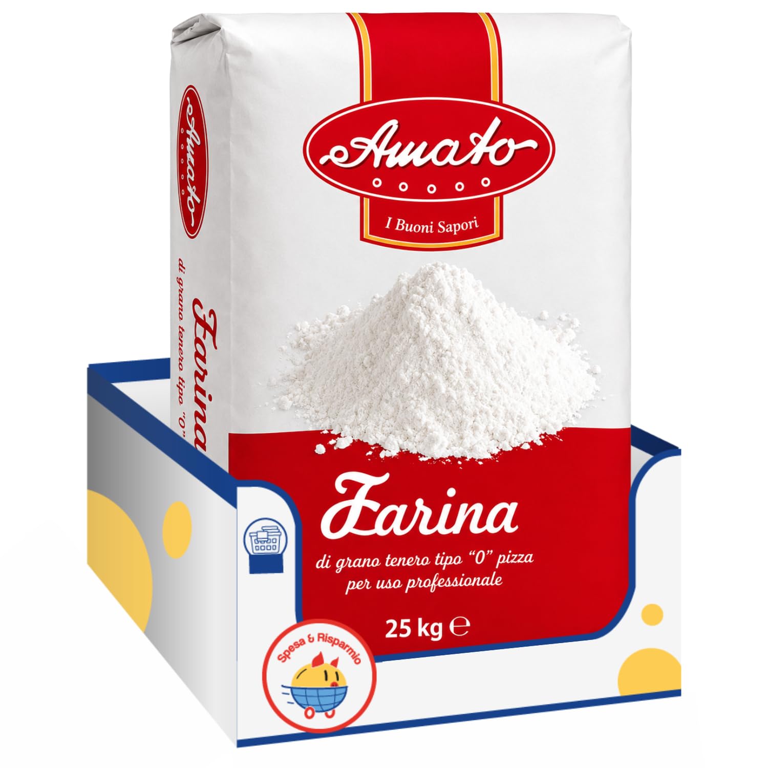 Amato Farina Pizza Tipo 0 25 kg, Farina di Grano Tenero per Pizza, Pane, Focaccia e Lievitati, Ideale per Impasti Professionali, Confezione Multipla da 1/2 Pezzi (2 PEZZI)