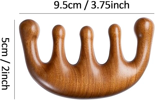 Miniatura 6 de FKYzixeh Peine de madera para cuero cabelludo, peine de dientes redondos y anchos, cuero cabelludo de masaje Gua Sha, peine de masaje para el