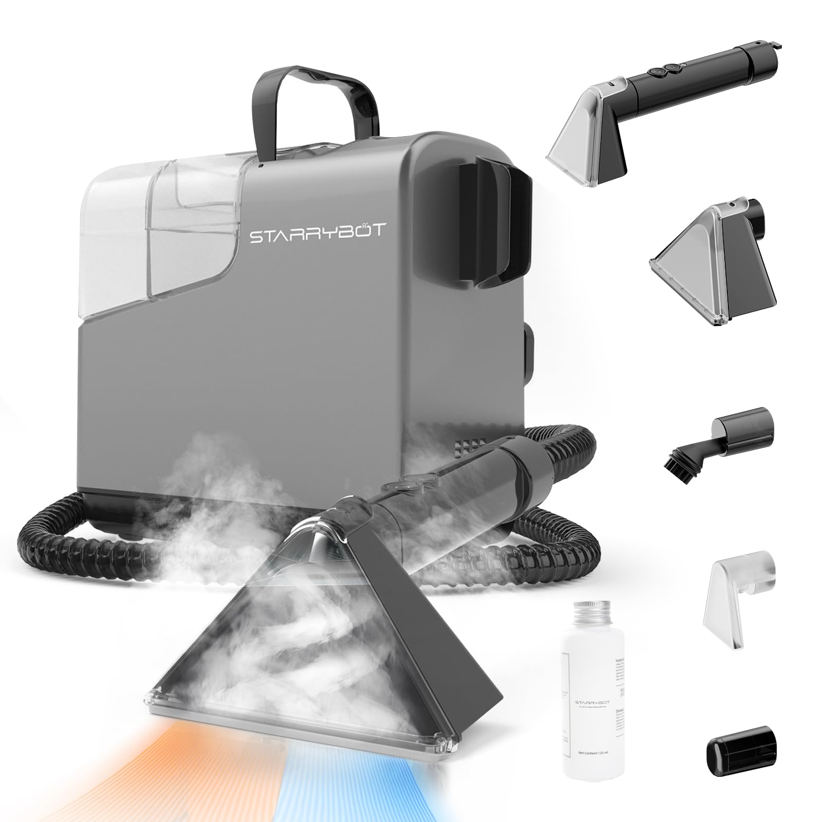 Portable Carpet Cleaner Machine with Steam and Heating Techology,18Kpa Powerful Suction with Versatile Tools for Pets, Couch,Spot Cleaner for Stairs/Furniture/Rug(Gray,3"&5"Hand Tool)