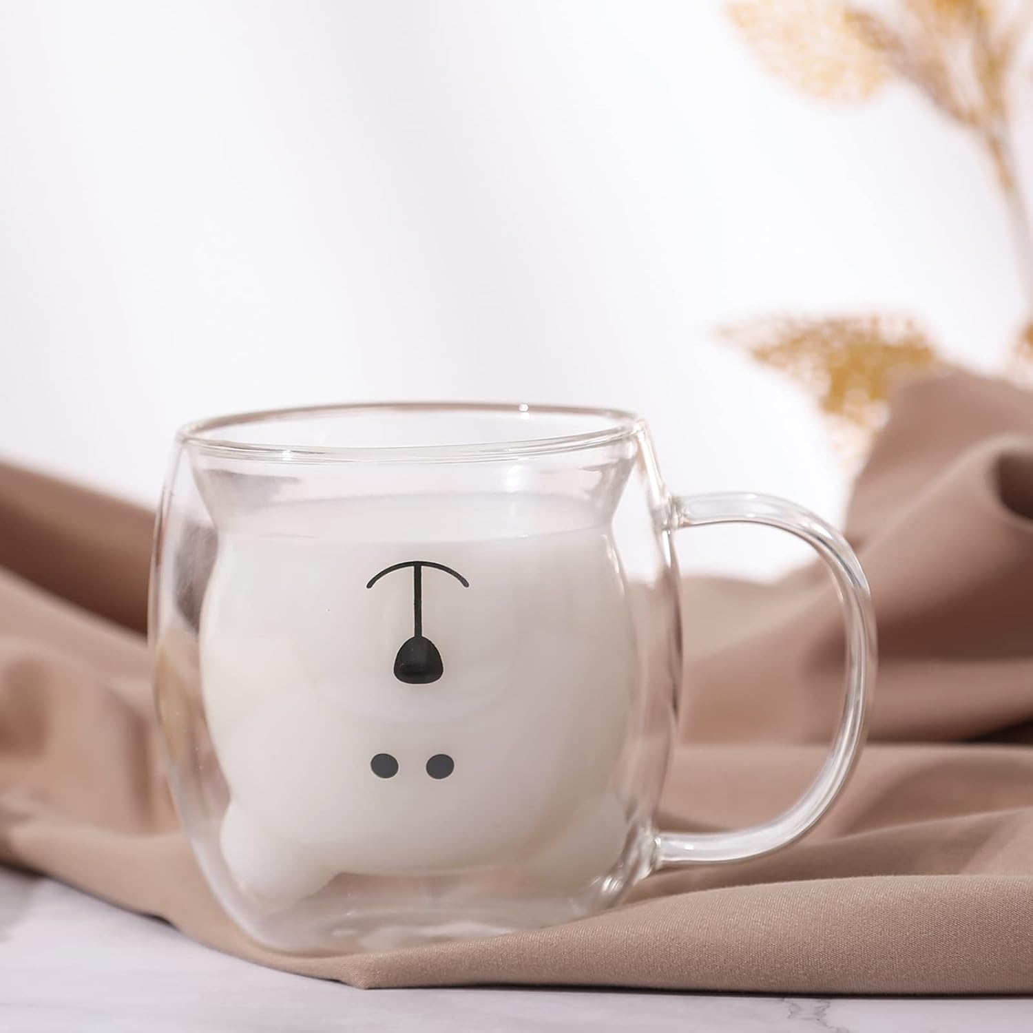 SHENDONG Cute Bear Mugs Cute Cups Bear Tea Coffee Cup with Handle 8.5oz Milk Cup Double Wall Insulated Glass Espresso Cups Glass Gift for Personal Birthday Valentine's Day and Office (Cute Mugs Bear)