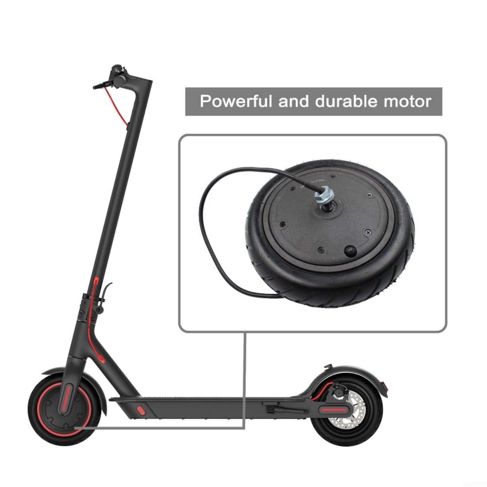 Motor de repuesto de 250 W con scooter eléctrico de neumático de 8.5 pulgadas, unidad de accionamiento de alto rendimiento, color negro
