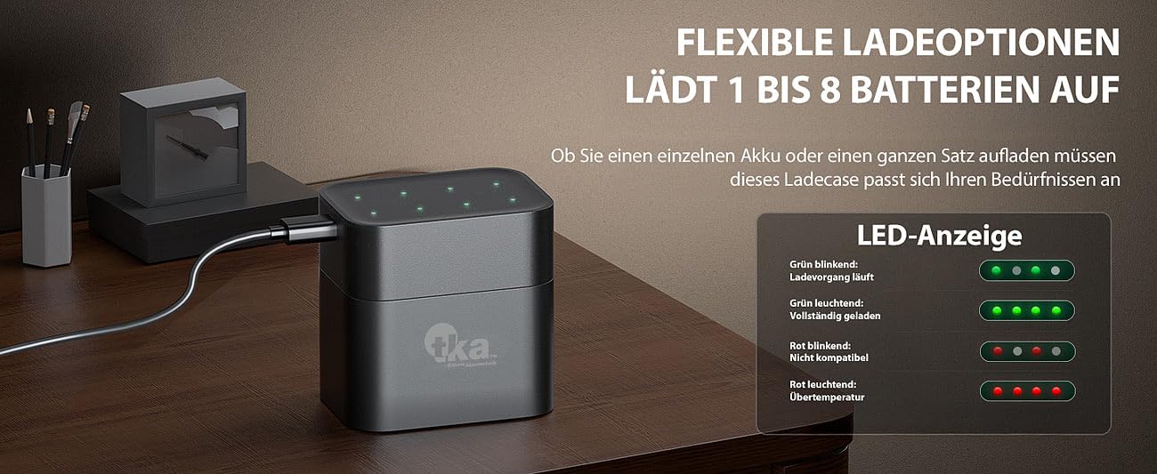 tka Köbele Akkutechnik Akku Ladegerät: 16er-Set Li-Ion-Akkus Typ AA, 2 USB-C-Ladeboxen, 3.000mWh, Ladeanzeige (AA mit Ladegerät, Ladestation, AAA)
