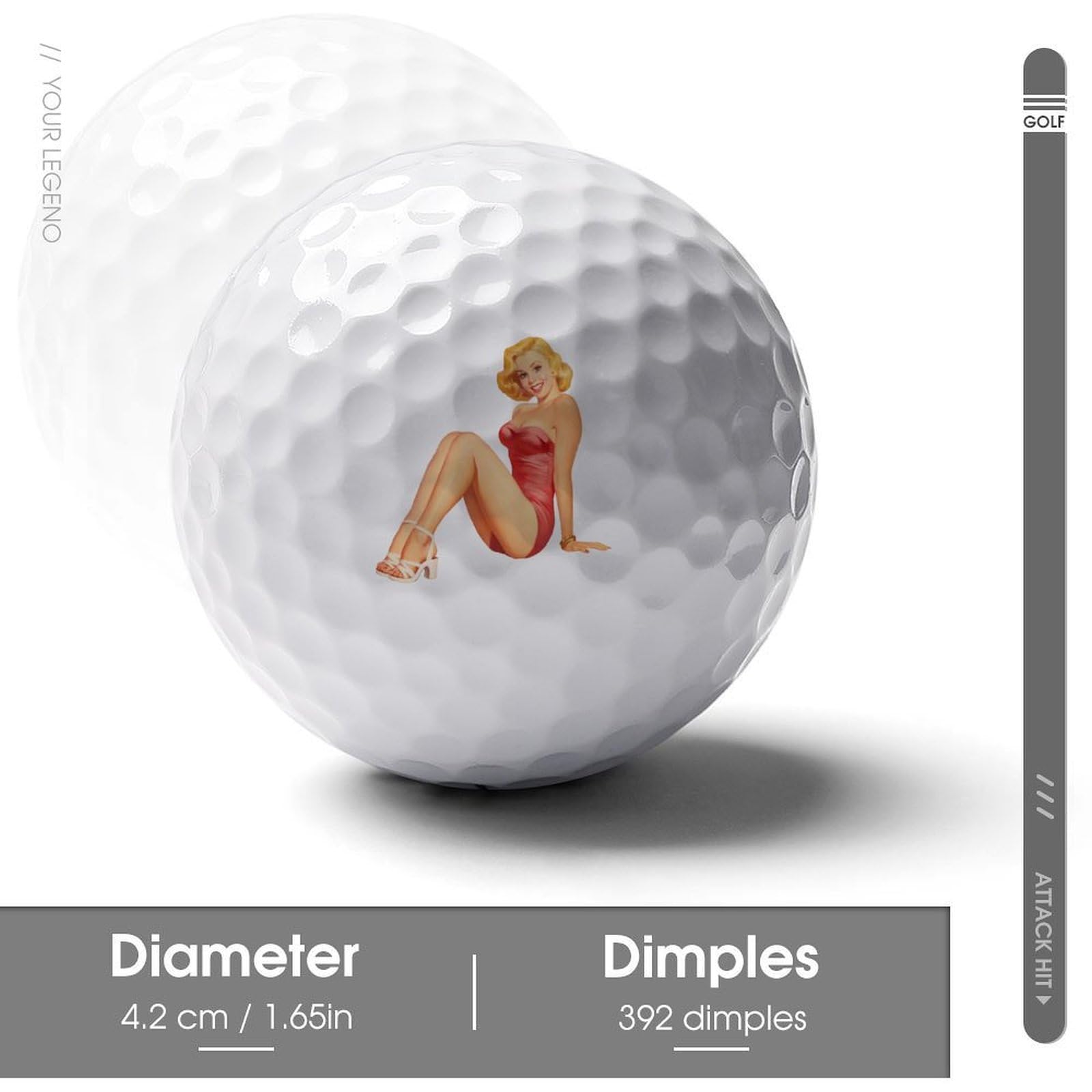 Pin Up Girl Vintage Logo Golf Balls Personalized Ball Custom for Men Women Boyfriend Husband