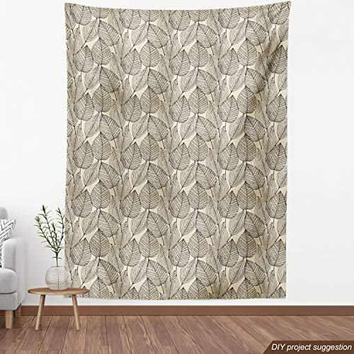 Image of Ambesonne Beige Fabric by The Yard, Autumn Geometric Leaf Pattern Ornamental Foliage Design Abstract Line Arrangement, Decorative Fabric for Upholstery and Home Accents, 2 Yards, Beige Black