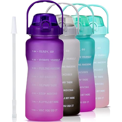 VENNERLI Motivational Water Bottle with Straw 2.2L Large Sports Water Jug Half Gallon Water Bottle with Time to Drink BPA Free Leakproof Water Bottles for Indoor and Outdoor(Purple-Pink)