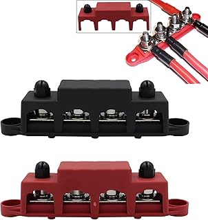 Gigicloud 4 Stud Power Distribution Block, Bus Bar Power Distribution Block Studs Screw Terminal Block High-Current Wiring Stud with Removable Covers for Car RV Truck Marine Boat, 3/8''