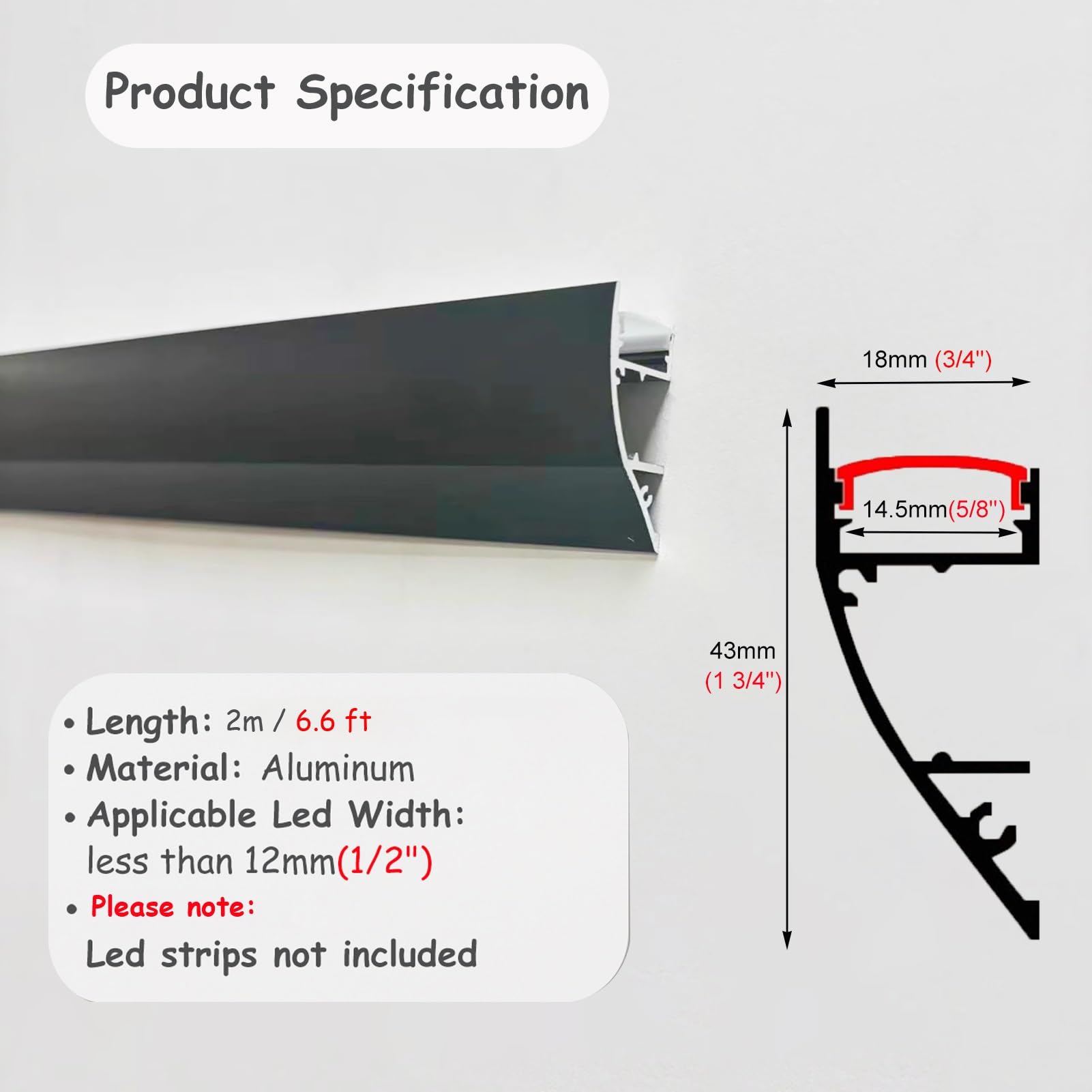 Profili per Strisce Led Confezione da 10 Canaline LED in Alluminio Nero da 2 M, Canale di Illuminazione a LED Per Cornici a Corona, per Bordo Parete / Soffitto, System di Illuminazione Indiretta