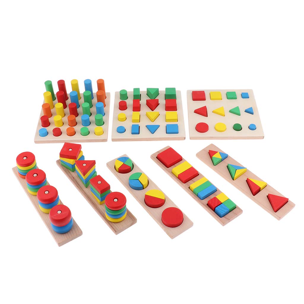 1 juego (8 piezas) Montessori - Bloques apilables de madera para clasificar formas de juguete