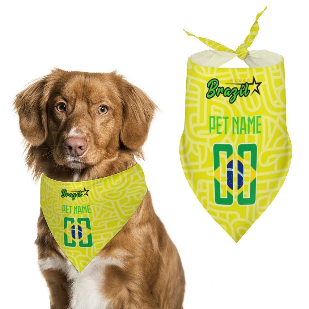 Brazil Custom Dog Bandana Customized 2024 Soccer Printed Pet Scarf Sport Game Color One Size Dog Pet Cat Birthday