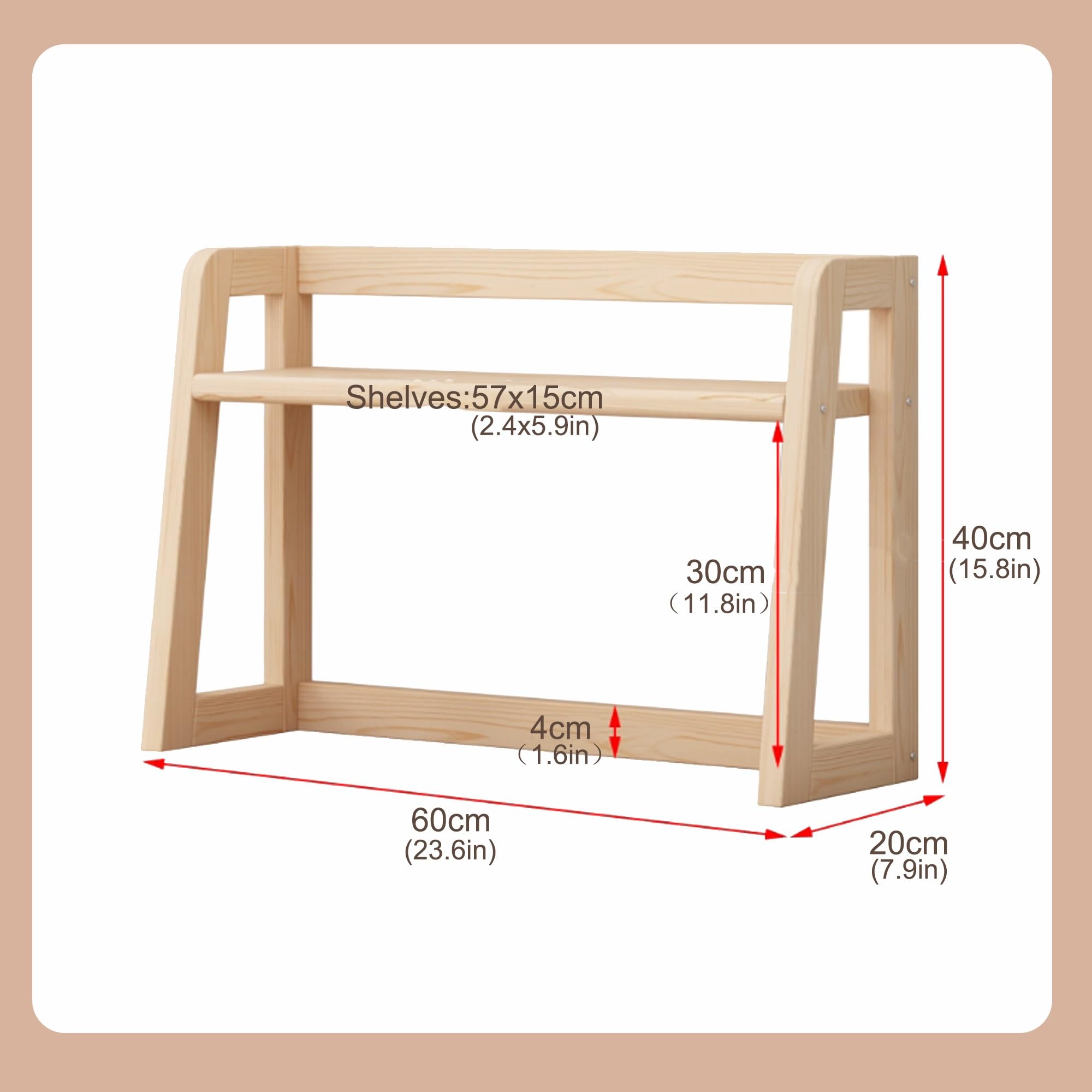 Etagere de Bureau en Bois Rangement Livre pour Bureau Maison Dortoir Espace de Travail(60cm/23.6in)