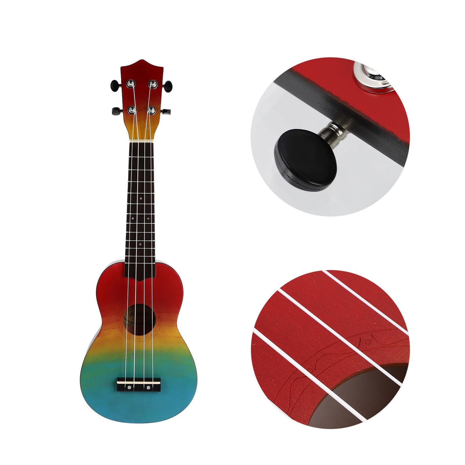 PRETYZOOM Ukelele de Madera Pintado a Mano de 21 Pulgadas Tono Excelente y Acabado Diseño Arcoíris Adecuado como Obsequio Educativo Musical para Niños