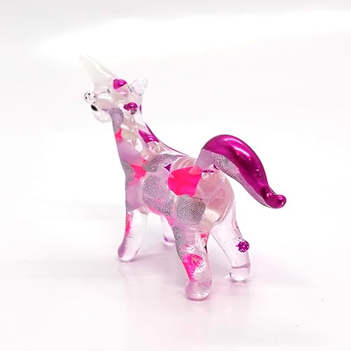 Miniatura 4 de Figuras pequeñas de unicornio, animales de lujo, arte de vidrio soplado a mano, regalo coleccionable para decoración del hogar (rosa y morado)