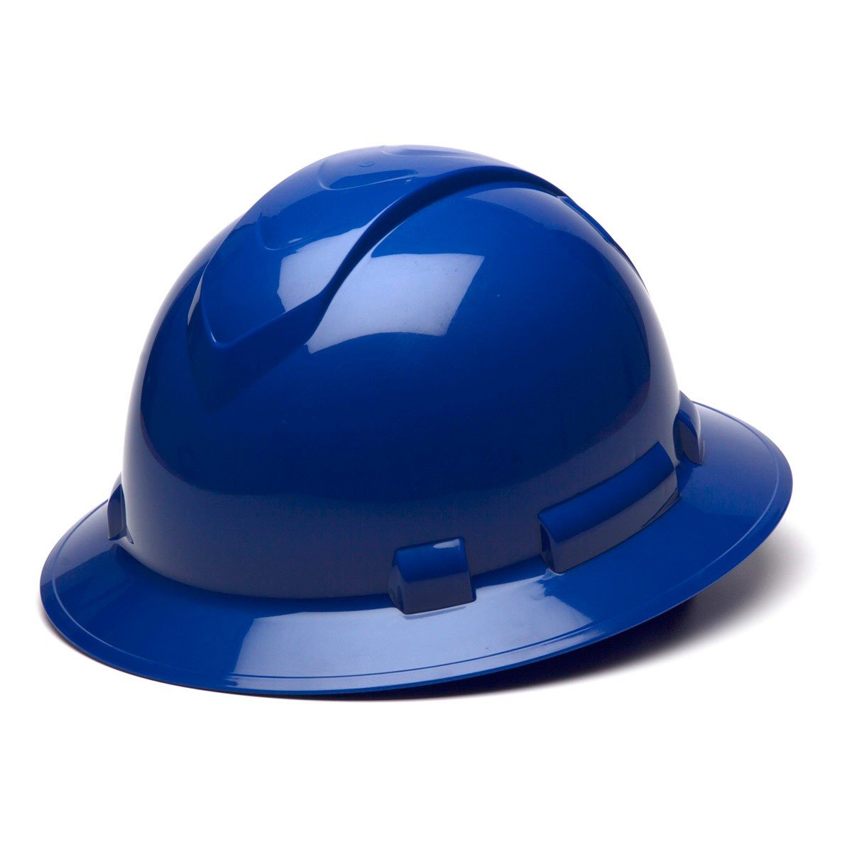Ridgeline Blue Pyramex Full Brim Hard Hat, 4-Point Ratchet Suspension,