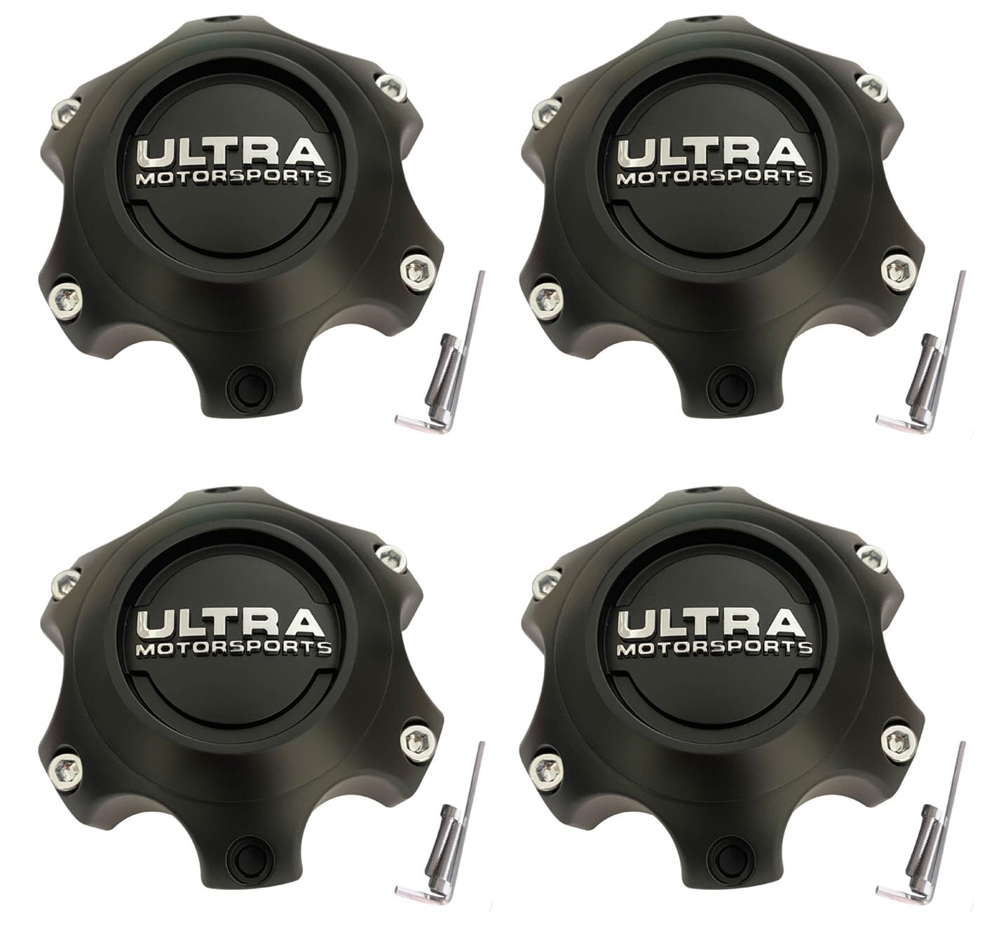 4PCS Whee Center Cap Chrome Ultra Motorsports Logo Part 89-9764-SB Matte Black