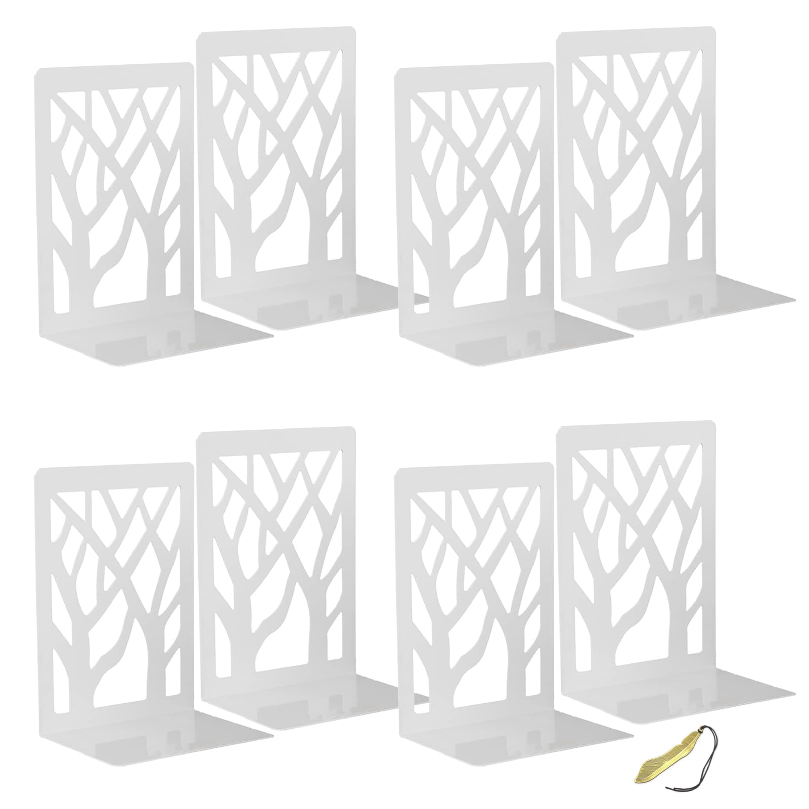 Mgood Sujetalibros Sujeta Libros Estanteria Originales Sujeta Libro Apoya Decorativos Soporte Libros Aguanta Separador de Libros Organizador para Casa Oficina Escuela(4 Pares Blanco, 9x12x16cm)