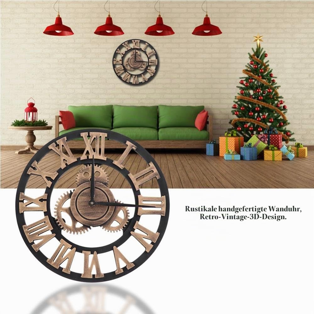 Metall Zahnrad Wanduhr, Lautlos Groß Dekouhr im Vintage Design für Wonzimmer, Café, Restauran, Büro (30cm Golden)
