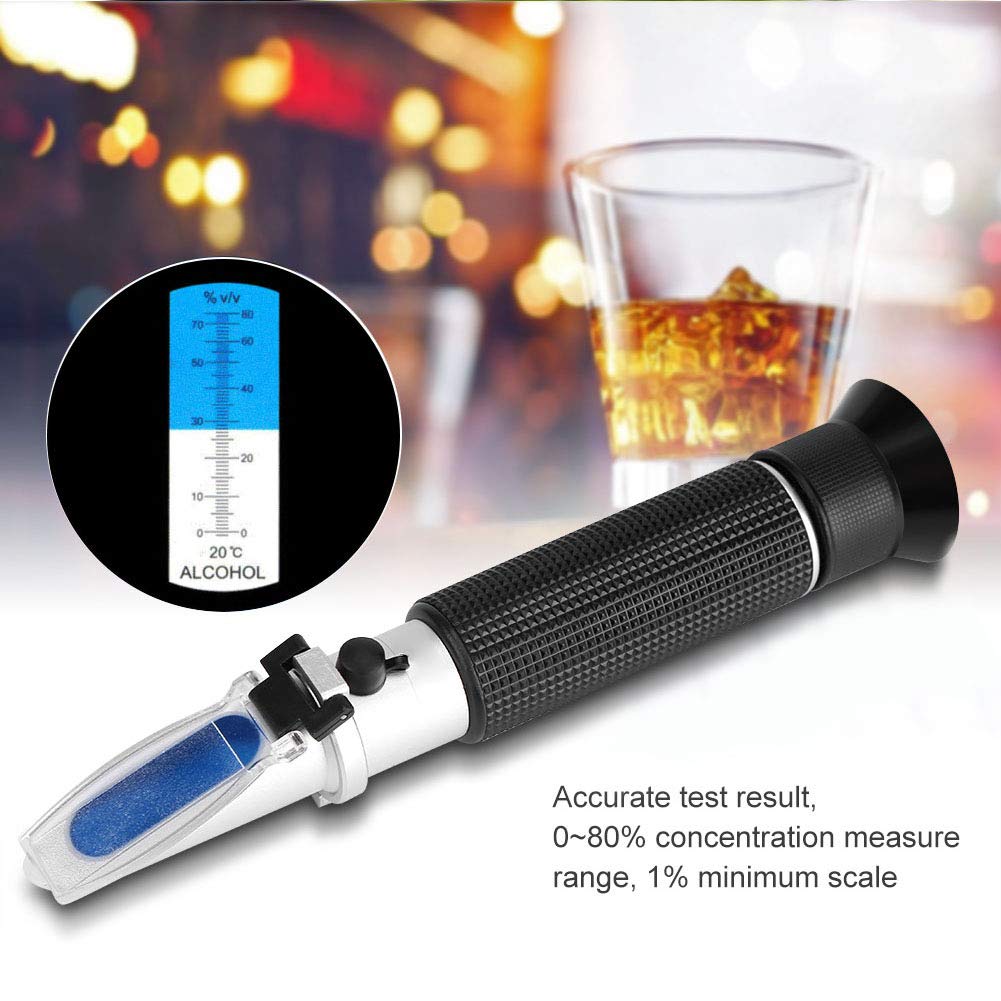 Alkohol Refraktometer, HandRefraktometer Alkoholmeter 0-80% Alkoholmessbereich Präzisionsmessung Kalibrierung, für Alkoholkonzentration Zucker Lebensmittel Obst Getränke Honig Bier Wein Tester