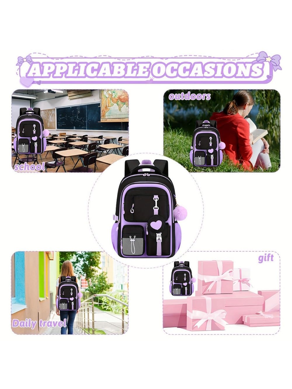 Kit de fournitures scolaires 3 pièces pour sac à dos grande capacité