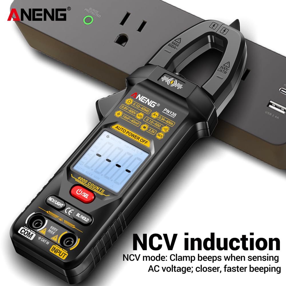 PN135 Display digitale Pinza amperometrica intelligente Tester multimetro Resistenza alla tensione CA/CC Strumenti professionali per elettricisti senza contatto e linea combinata con scatola - Nero