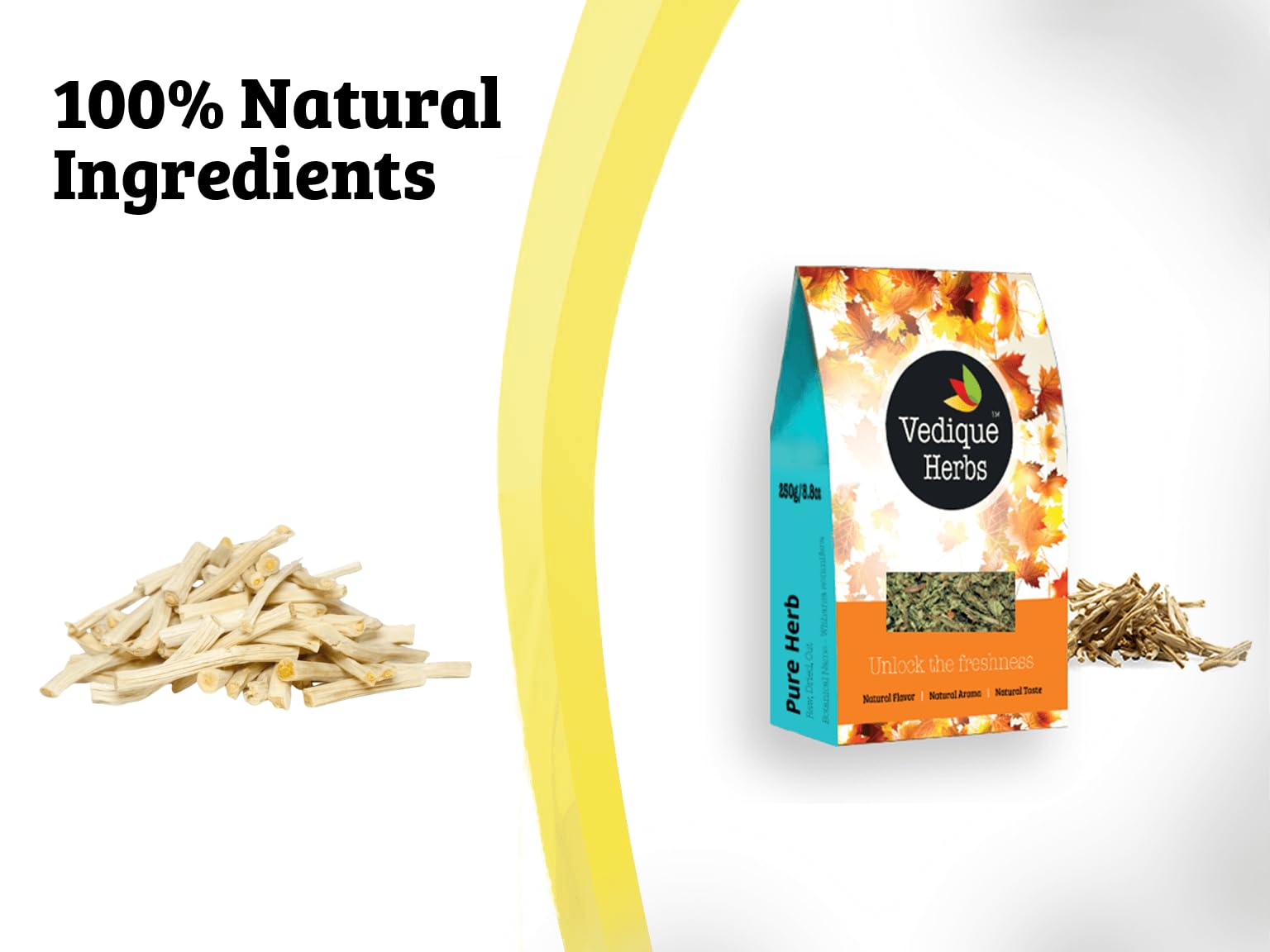 VEDIQUE HERBS Bio-Shatavariwurzel (Spargel-Racemosa) – 250 g | roh, roh, getrocknet, T-Cut | Premium-Qualität