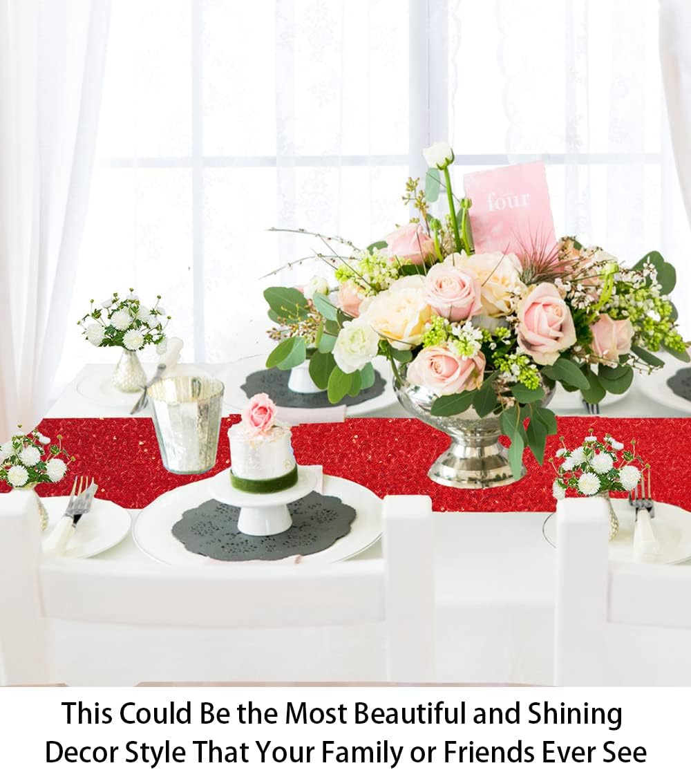 ShiDianYi Sequined Table Decor - Red Sparkle Table Runner, 14''x108'', Pack of 3 (3PC 14"x108" Red)