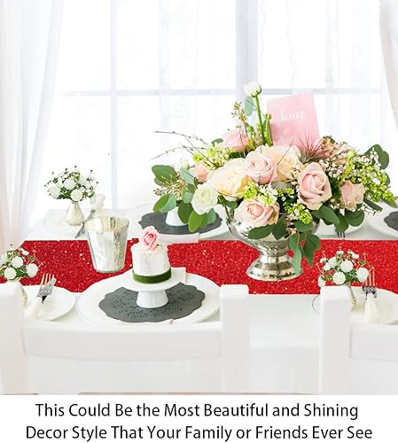 Miniatura 3 de ShinyBeauty Camino de mesa rojo de 12.0 x 109.4in, decoración de boda, camino de mesa, camino de mesa, rojo de 109.4in