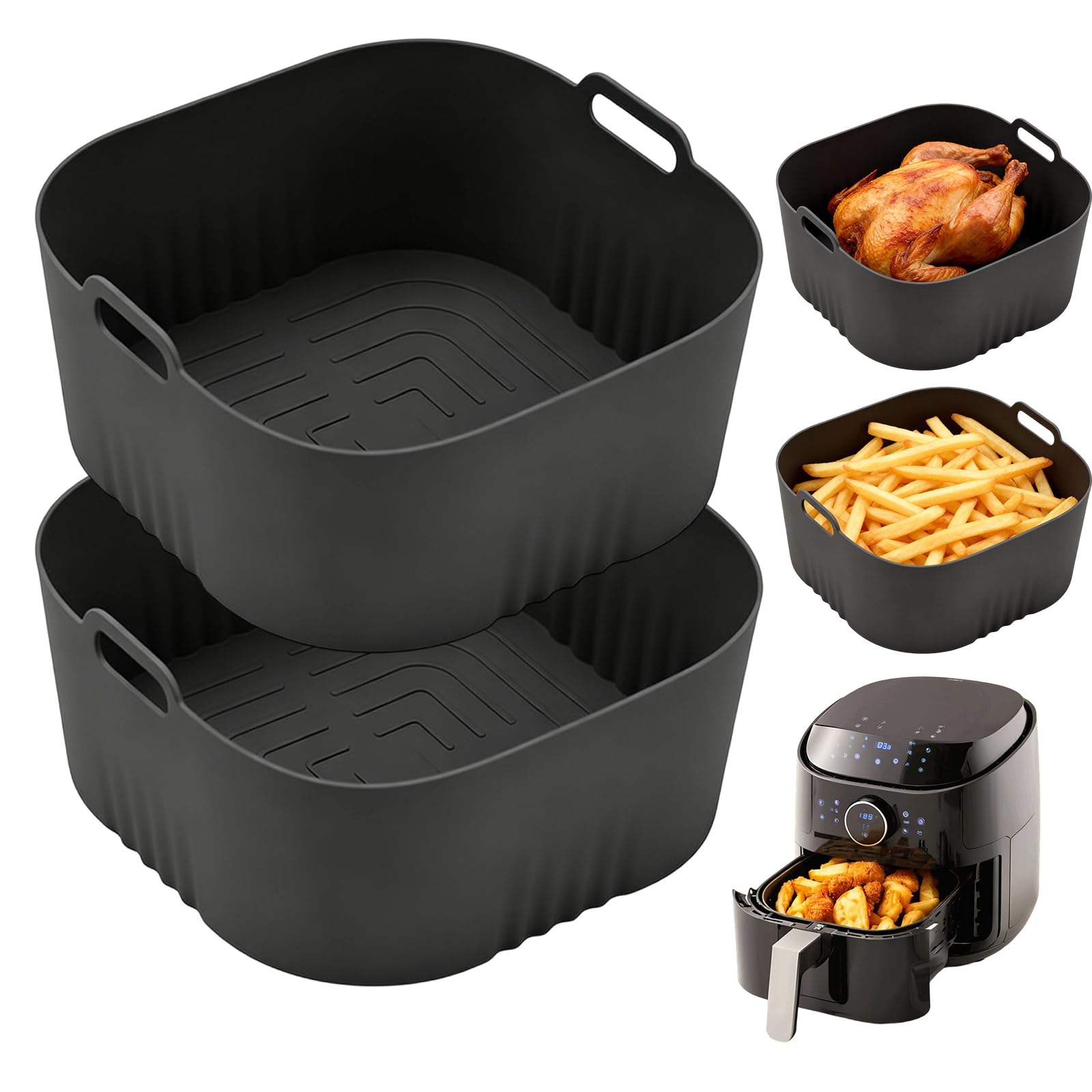 2 Pezzi Molde Silicona Freidora De Aire, Molde Silicona Air Fryer, Recipiente Air Fryer, Reutilizable, Pour Philips HD9200, HD9252, HD9255, 4.1L (Negro, 17cm/6.69in x 17.5cm/6.8in)