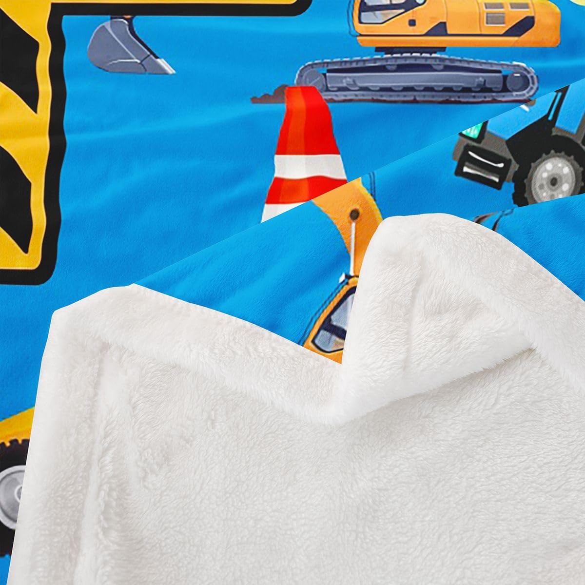 Loussiesd Pojazdy budowlane koc polarowy koparka litera F Sherpa koc dla dzieci kobiet mężczyzn pluszowy puszysty kreskówka samochód traktor królowa 228 x 229 cm na łóżko kanapę krzesło salon