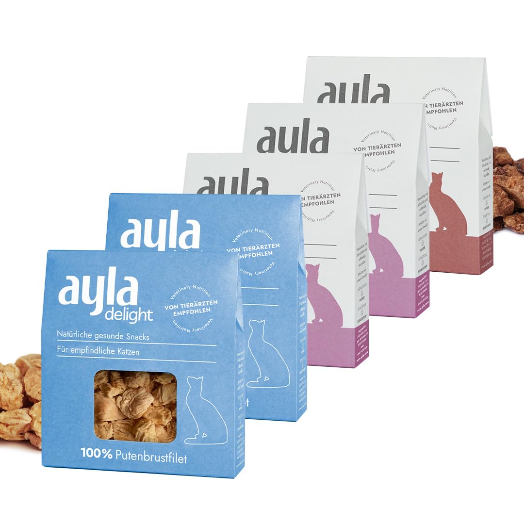 Set de dinde de qualité supérieure pour chats : 5 x 28 g | 2 poitrines, 2 x cœur, 1 x foie | lyophilisé | Qualité humaine | Riche en vitamines | AYLA