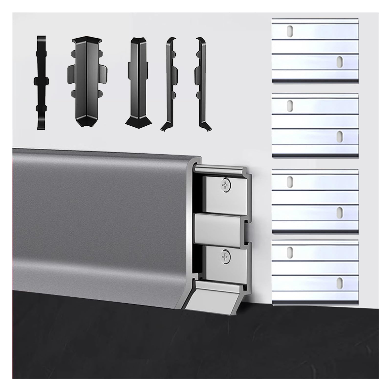 Aluminiowa listwa przypodłogowa 49,2 cala Listwa podłogowa z okuciami(Dark Grey,6cm)