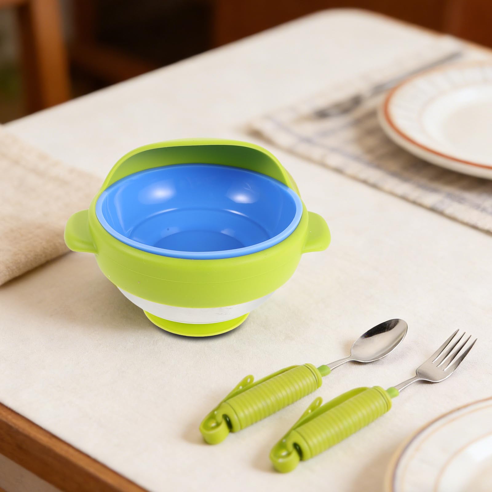 YARNOW Juego de Vajilla Antivibración para Personas Mayores Tenedor, Cuchara y Tazón Antiderrame, Fácil Agarre y Resistente a Caídas para Uso Diario en Casa