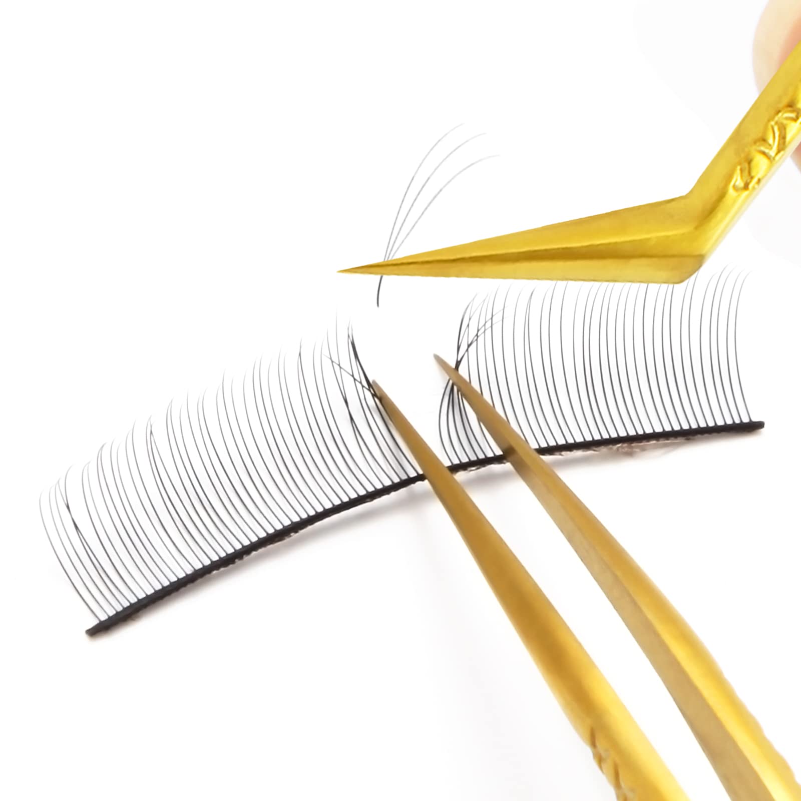 FEITA Diamond Grip - Pinzas de precisión para extensiones de pestañas, acero japonés, con forma de delfín y punta angulada, herramientas de aplicación de pestañas postizas, color dorado, 2 unidades