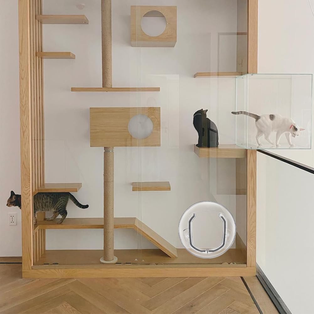 Tiiyee Porte pour Animaux de Compagnie, Chatiere pour Chien à 4 Voies Rabat | Plastique ABS Chatiere Étanche Double vitrage Ronde Serrure Intérieure pour Chats Petits Chiens Chiots