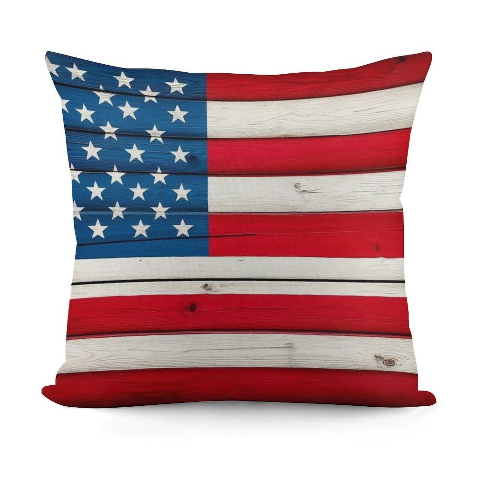 Smazdfxx Picture(510) Plush Pillow Cover With Zipper For Living Room,Bedroom, Sofa Vintage Wooden American Flag Couch Cushion Decorative