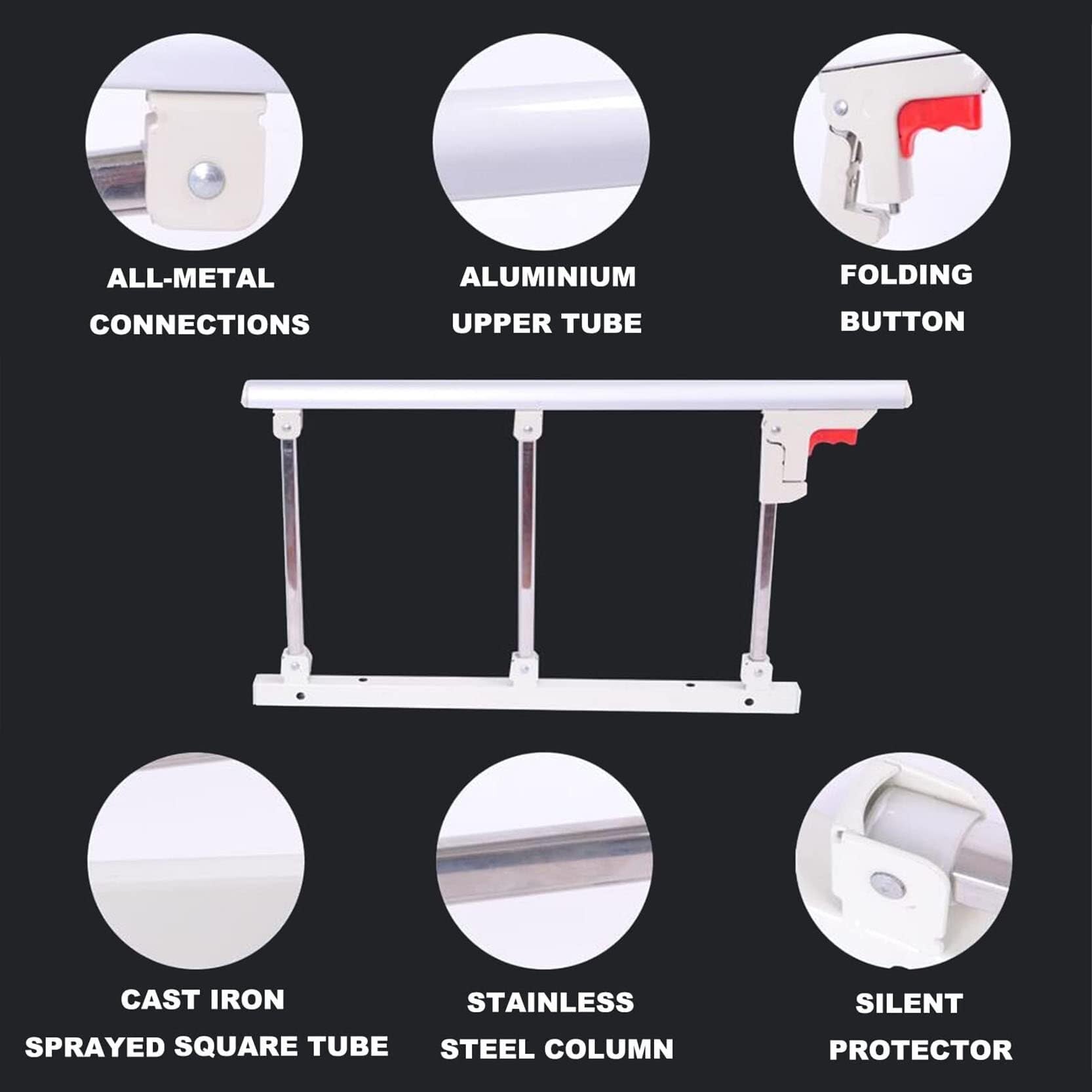 Barandillas plegables para adultos mayores, protector lateral de seguridad para hospital y hogar, barra de parachoques de agarre de metal, fácil de montar, barandilla de cama ajustable para mayor