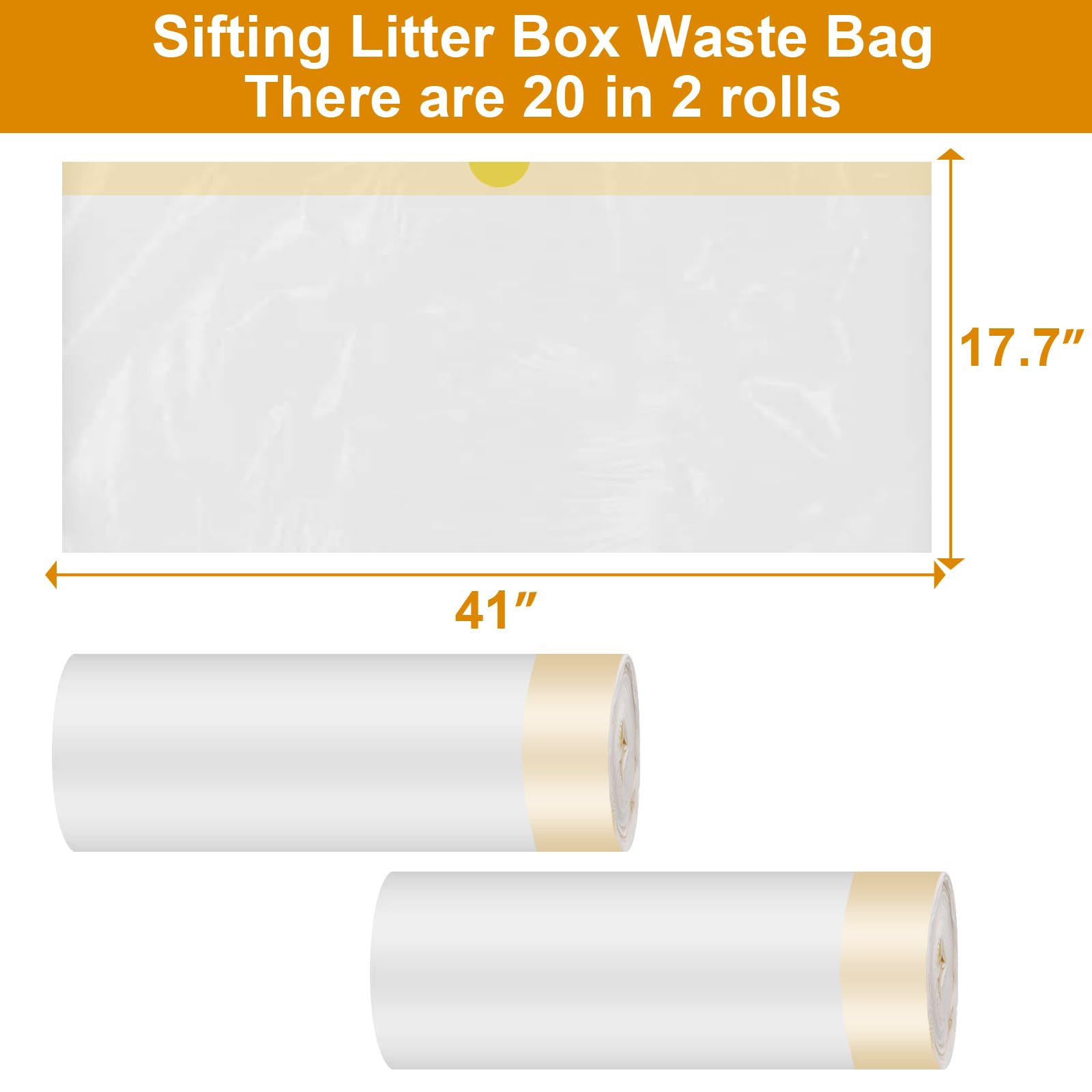 20 Count Litter Box Liners, 41'' × 17.7'' Litter Waste Bag for Pellet Litter Box, Suitable for XL and XXL Stainless Steel Sifting Litter Box - image 2